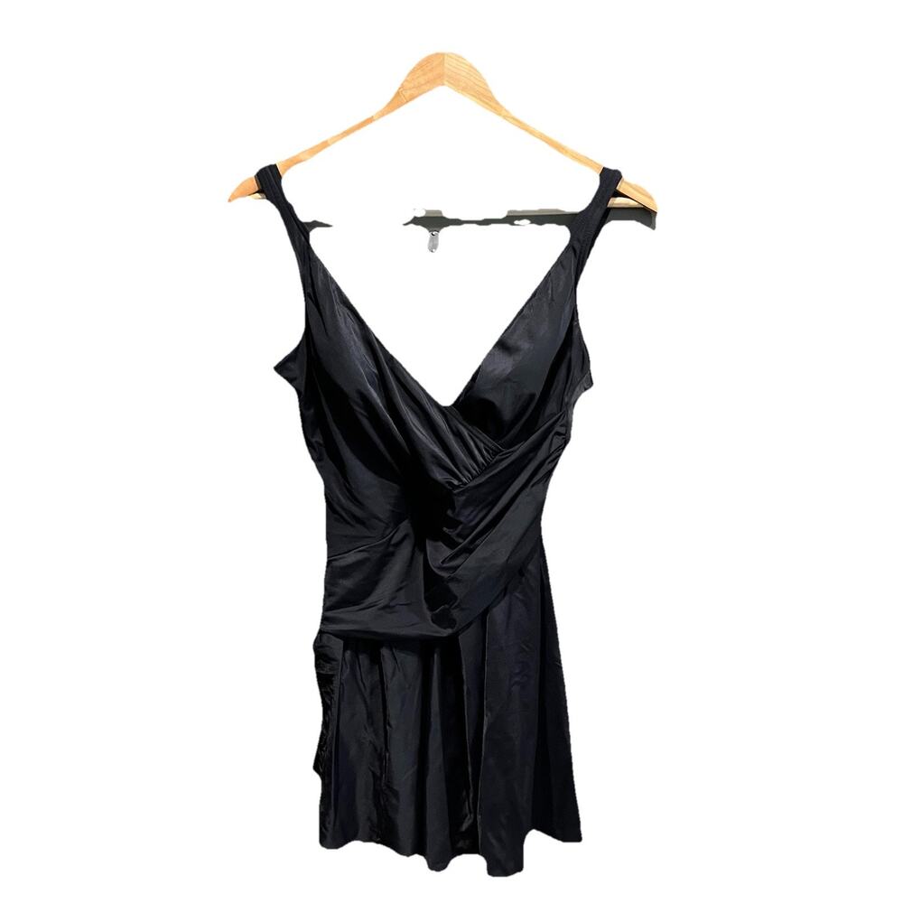 Miraclesuit Black Criss Cross Women's Tank Dress One Piece Swimsuit Size‎ 14